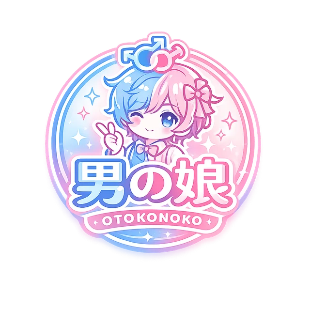 男の娘.tokyo ピンクとブルーの円形エンブレム